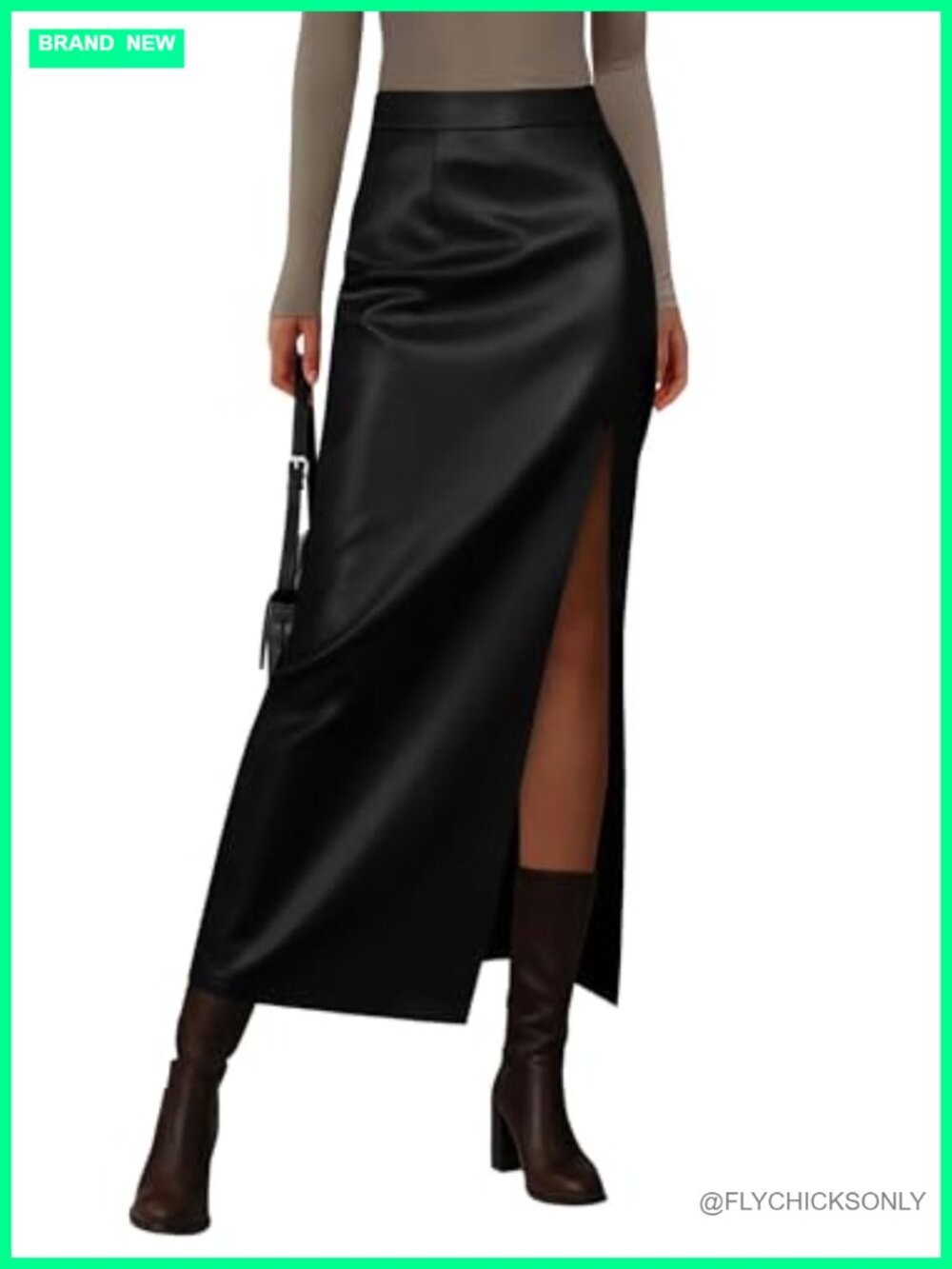Faux Leather High Waist Maxi Pencil Skirt Side Slit